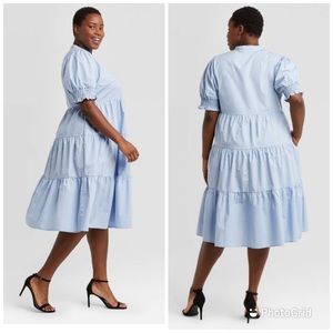 Puff Sleeve Tiered Baby doll dress Blue XL